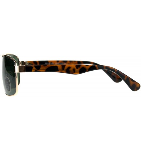 Rectangular Impact Resistance Glass Lens Sunglasses Mens Navigator Frame UV 400 - Gold (Green) - CB18GOC9UMA $9.55