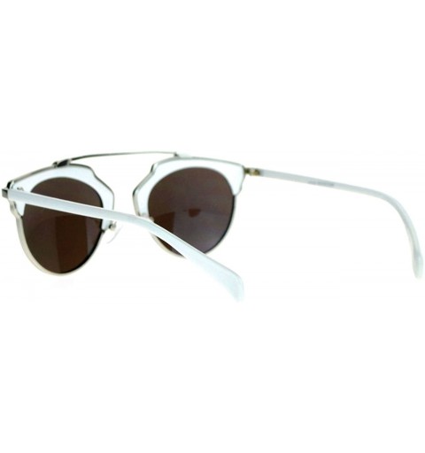 Round Designer Fashion Sunglasses Top Bar Bridge Mirror Lens Retro Chic - Silver White - CX12B4NXDZH $12.40