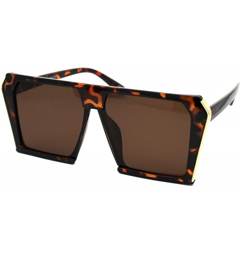 Oversized Womens Oversized Geometric Sunglasses Flat Top Square Metal Side UV 400 - Tortoise (Brown) - CR195M4DTQ7 $12.27