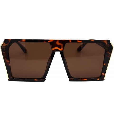 Oversized Womens Oversized Geometric Sunglasses Flat Top Square Metal Side UV 400 - Tortoise (Brown) - CR195M4DTQ7 $12.27