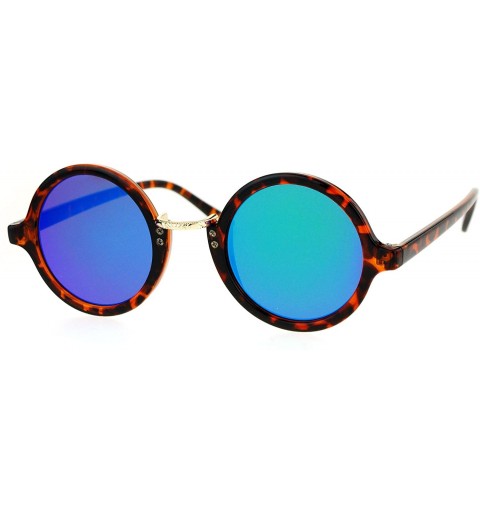 Round Small Snug Flat Color Mirror Plastic Round Circle Retro Sunglasses - Shiny Tortoise Teal - C212NUMVSUO $10.23