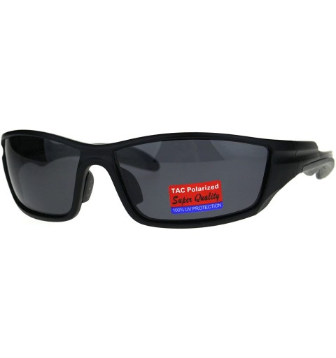 Sport Anti Glare Polarized Rectangular Warp Plastic Sport Sunglasses - Matte Black - C7186H5SEI0 $12.14