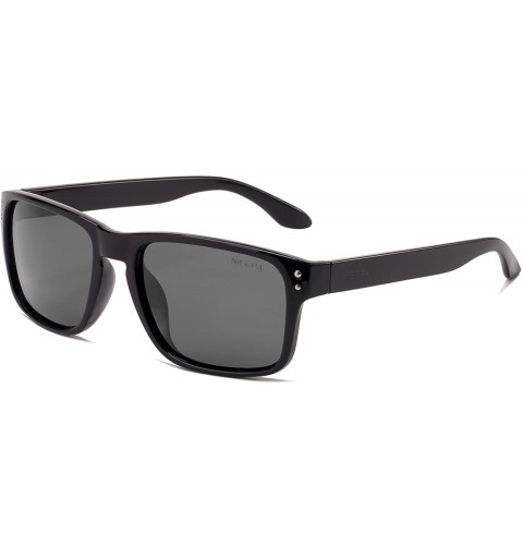 Square Square Polarized Sunglasses Retro Stylish Sun Glasses for Men Women Glasses - Grey Lens/Brigth Black Frame - CE188AIWZ...
