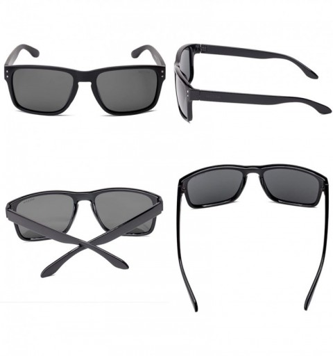 Square Square Polarized Sunglasses Retro Stylish Sun Glasses for Men Women Glasses - Grey Lens/Brigth Black Frame - CE188AIWZ...