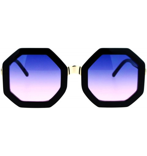 Square Womens Thick Plastic Octagon Retro Designer Sunglasses - Black Blue Pink - C812KRWSNHJ $9.31