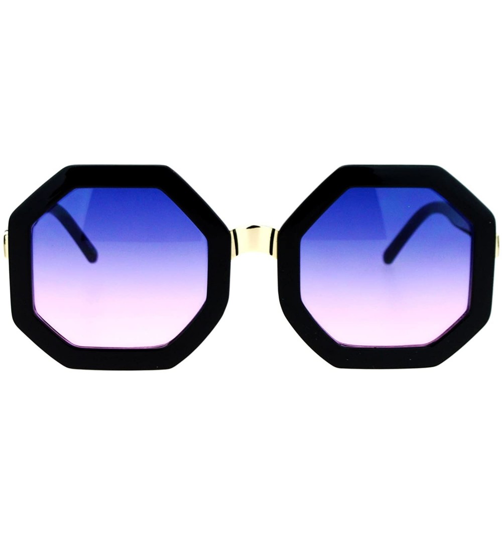 Square Womens Thick Plastic Octagon Retro Designer Sunglasses - Black Blue Pink - C812KRWSNHJ $9.31