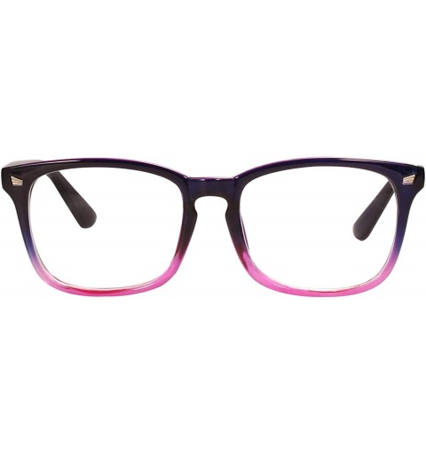 Square Plain Glasses Frame for Women Men non prescription Plastic full Frame Clear Lens - Black Purple - C718QH95M7G $7.37