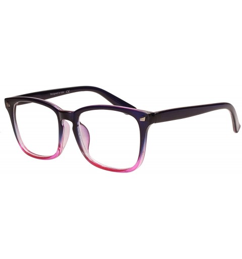 Square Plain Glasses Frame for Women Men non prescription Plastic full Frame Clear Lens - Black Purple - C718QH95M7G $7.37