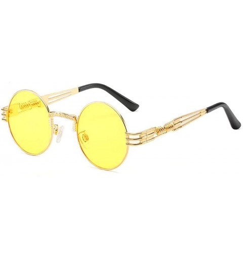 Oversized Round Steampunk Sunglasses for Women Men-Classic John Lennon Style- Metal Frame UV Protection 8077 - Yellow - C8198...