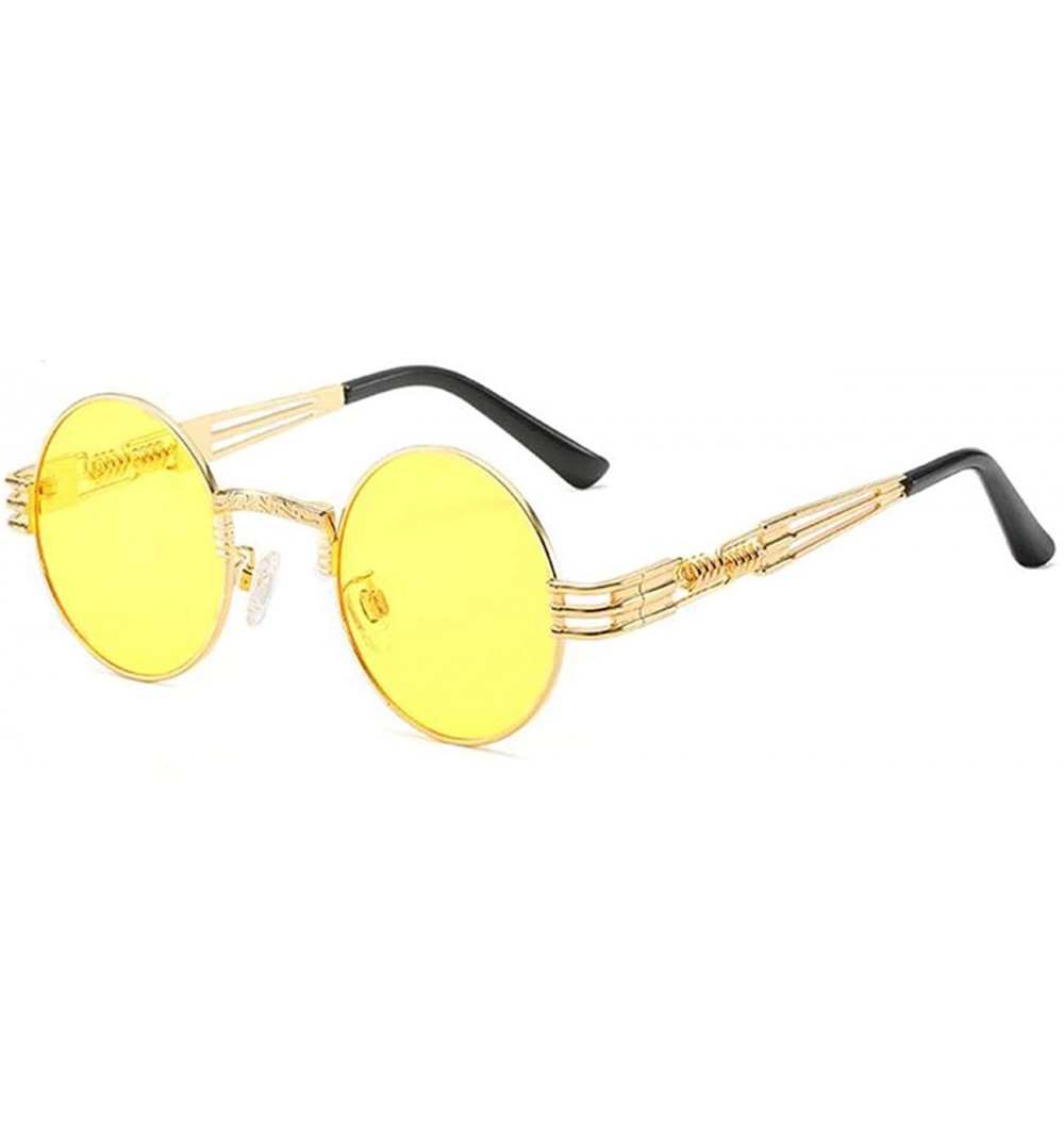 Oversized Round Steampunk Sunglasses for Women Men-Classic John Lennon Style- Metal Frame UV Protection 8077 - Yellow - C8198...