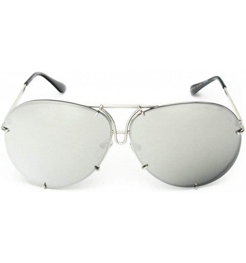 Oval Sunglasses Women Retro Classic Brand Designer Oval Sunglasses Coating Mirror Lens Shades - Silver Clear Lens - C9198O702...