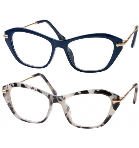 Cat Eye Womens Quality Fashion Alloy Arms Cateye Customized Reading Glasses - 2 Pairs / Blue + Glass - CC18H478AEC $12.42