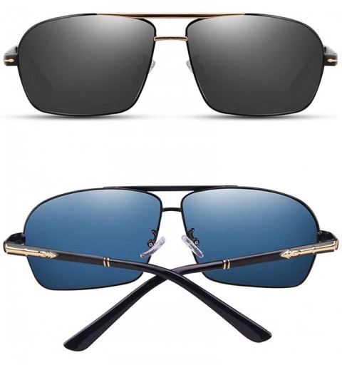 Shield Mens Polarized Sunglasses 100% UV Protection Metal Frame Rectangular Sun Glasses for Men Women - Gold Grey Frame - C81...