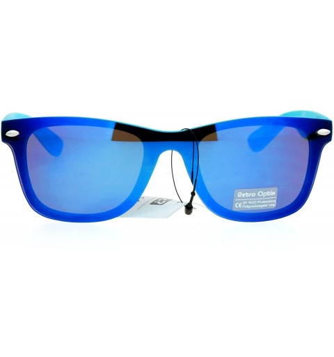 Shield Color Mirror Shield Panel Lens Pop Horn Rim Sunglasses - Blue - CK12L9XNE6F $24.15