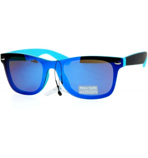 Shield Color Mirror Shield Panel Lens Pop Horn Rim Sunglasses - Blue - CK12L9XNE6F $10.20