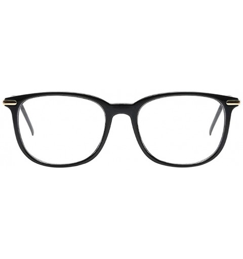 Square Women Retro Square Frame Eyeglasse Metal Temple Horn Rimmed Clear Lens - Bright Black - CL18KNTKA88 $10.17