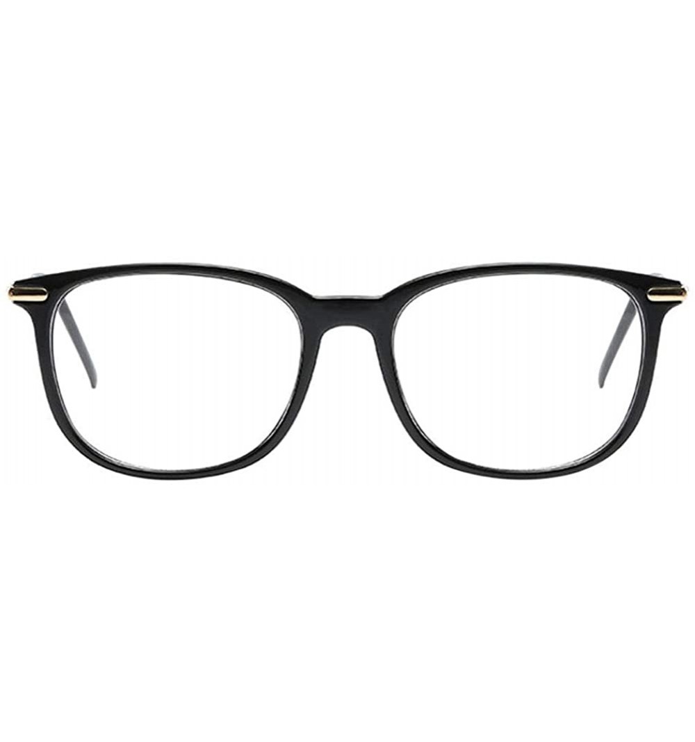 Square Women Retro Square Frame Eyeglasse Metal Temple Horn Rimmed Clear Lens - Bright Black - CL18KNTKA88 $10.17