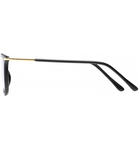 Square Women Retro Square Frame Eyeglasse Metal Temple Horn Rimmed Clear Lens - Bright Black - CL18KNTKA88 $10.17