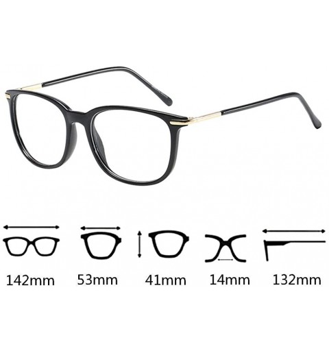 Square Women Retro Square Frame Eyeglasse Metal Temple Horn Rimmed Clear Lens - Bright Black - CL18KNTKA88 $10.17