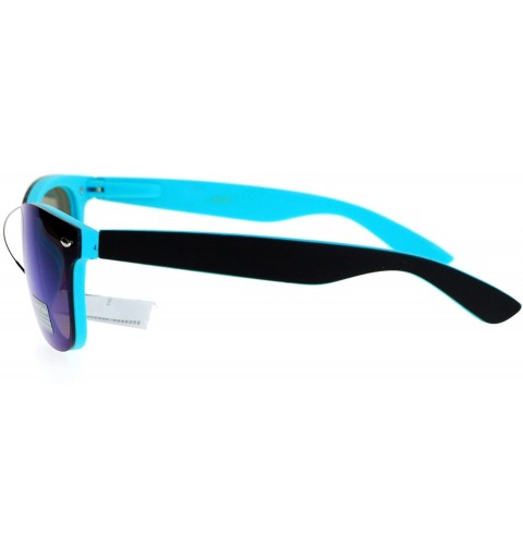 Shield Color Mirror Shield Panel Lens Pop Horn Rim Sunglasses - Blue - CK12L9XNE6F $10.20