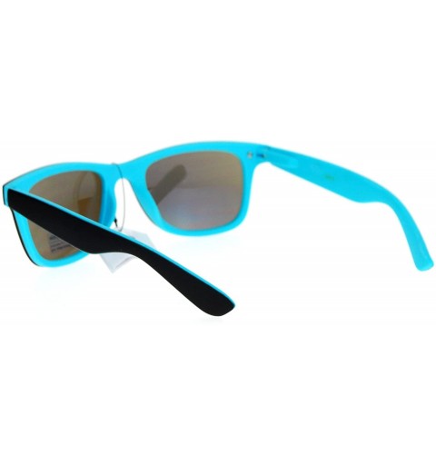 Shield Color Mirror Shield Panel Lens Pop Horn Rim Sunglasses - Blue - CK12L9XNE6F $10.20