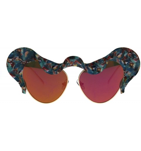Oversized Womens Sunglasses Oversized Unique Wavy Cloud Top Cateye Frame Mirror Lens - Teal Red Marble (Fuchsia Mirror) - CZ1...