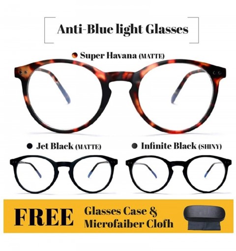 Round blue light blocking (Anti Bluelight) glasses 50mm unisex For Men And Women (Round) - Jet Black - CC1983IC88X $21.37