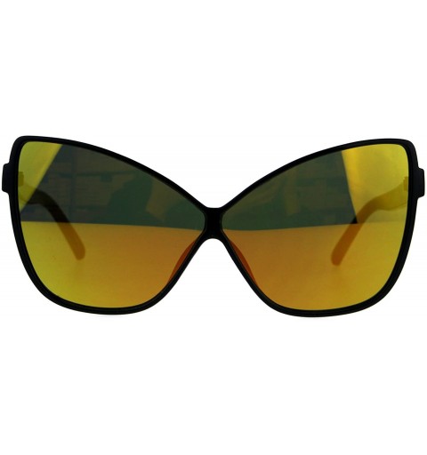 Cat Eye Womens Oversize Cat Eye Butterfly Thin Plastic Color Mirror Sunglasses - Black Orange - CJ18C95QLYC $8.84