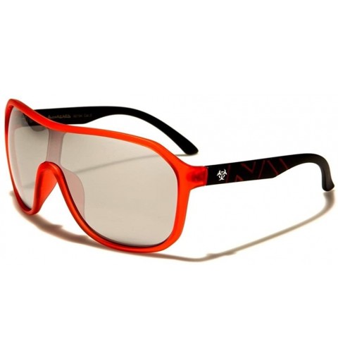 Shield Mens Sunglasses Square Shield Matte Frame Red- Silver Mirror Lens - CY12M8WHB0L $20.41