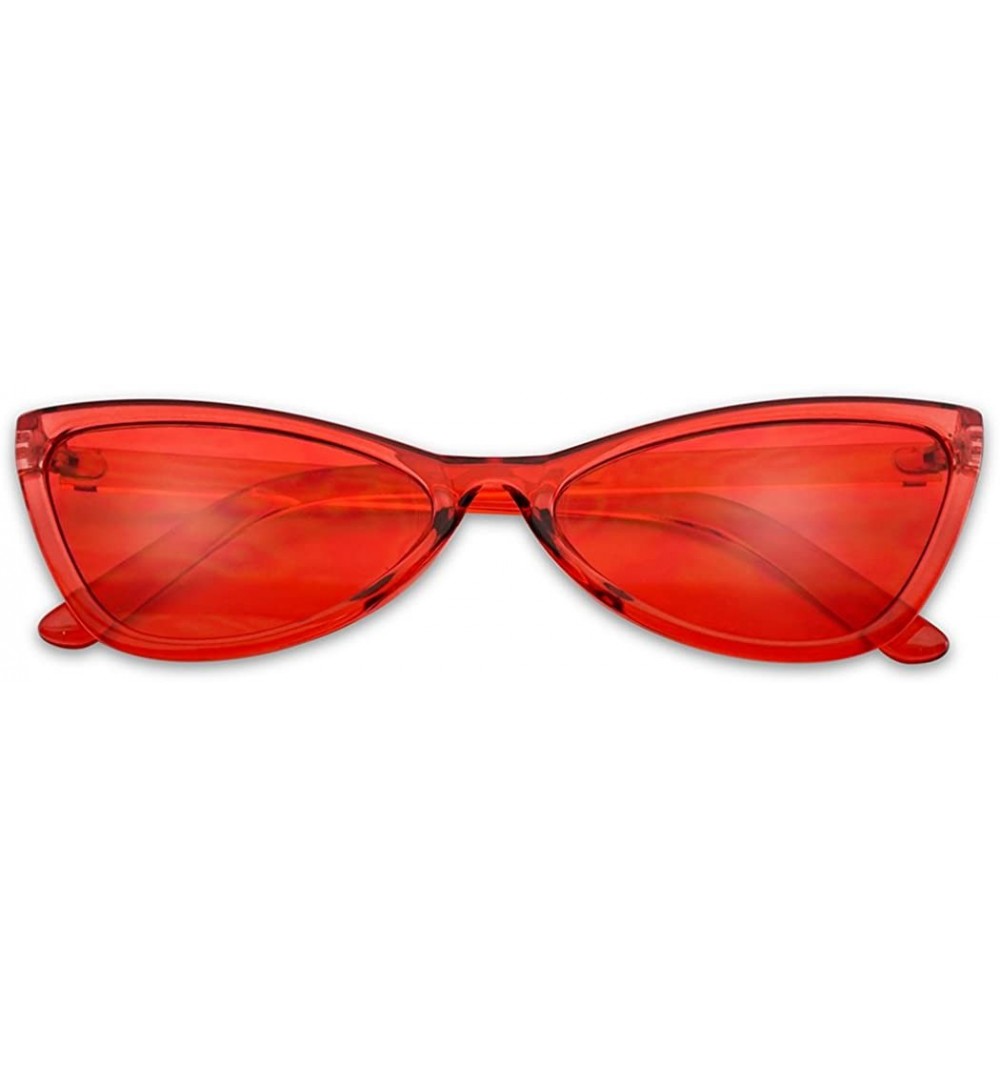 Oval Round Slim Bow-Tie Sunglasses Narrow Cat Eye Retro Candy Color Shades - Crystal Red - C718G3NDU99 $9.62