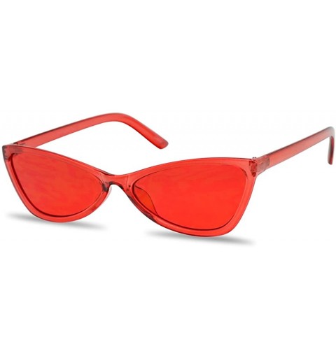 Oval Round Slim Bow-Tie Sunglasses Narrow Cat Eye Retro Candy Color Shades - Crystal Red - C718G3NDU99 $9.62