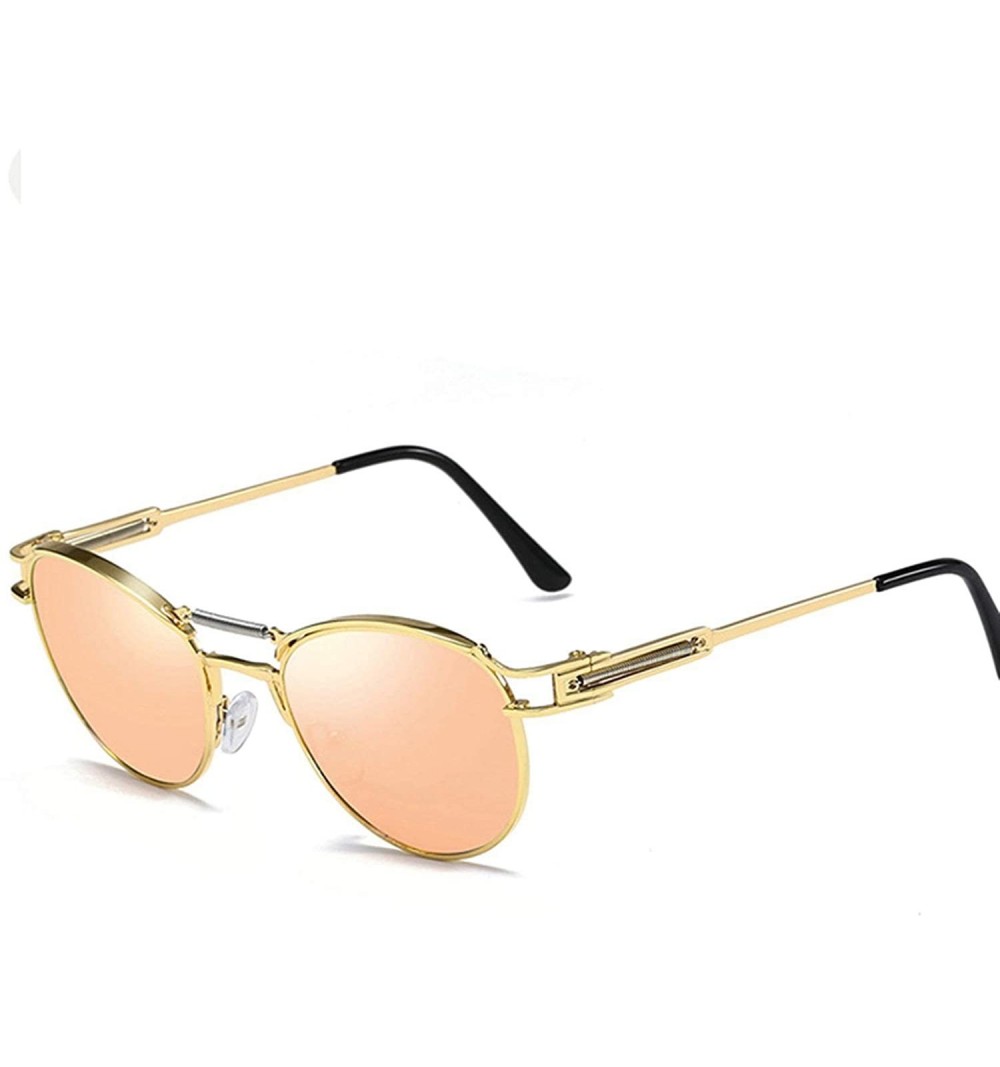 Round Classic style Spring Legs Sunglasses for Men and Women Metal PC UV400 Sunglasses - Gold Pink - CO18SARRURE $20.25