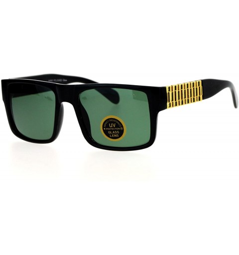 Rectangular Mens Glass Lens Metal Chain Arm Flat Top Rectangular Sunglasses - Black - CI12KRWSWKH $8.34