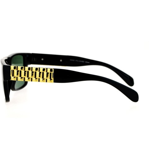 Rectangular Mens Glass Lens Metal Chain Arm Flat Top Rectangular Sunglasses - Black - CI12KRWSWKH $8.34