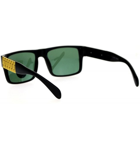 Rectangular Mens Glass Lens Metal Chain Arm Flat Top Rectangular Sunglasses - Black - CI12KRWSWKH $8.34
