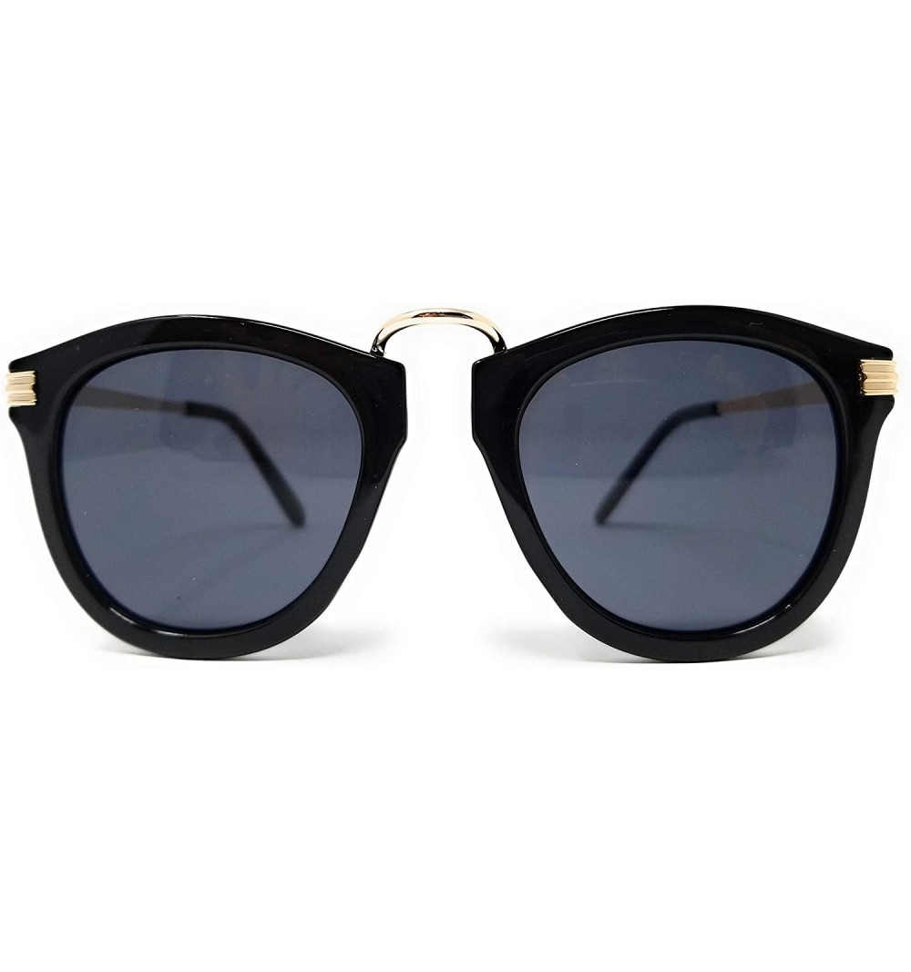 Round Hipster Rimmed Plastic Sunglasses - Black Gold/ Smoke - C918LKY7I3X $11.86