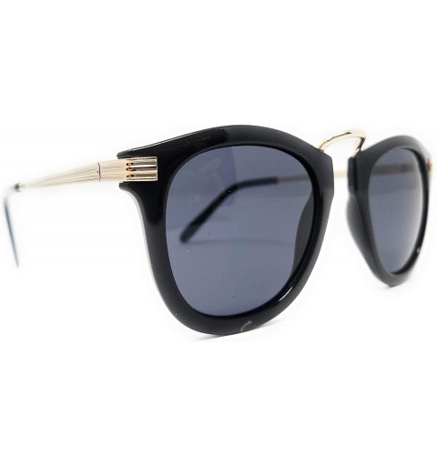 Round Hipster Rimmed Plastic Sunglasses - Black Gold/ Smoke - C918LKY7I3X $11.86