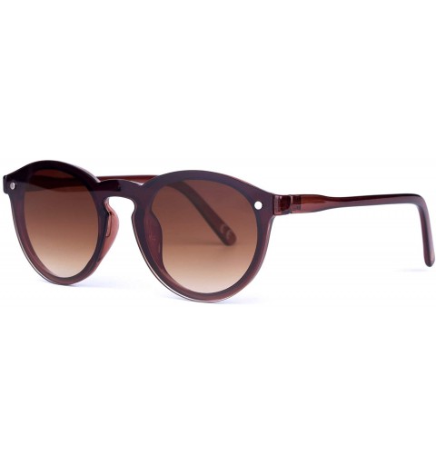 Round Linno Lightweight Horn Rimmed Round Retro Sunglasses for Men Women 100% UV Protection - Brown - CP18LQXTWO7 $14.84