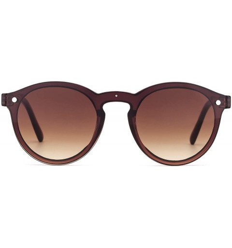 Round Linno Lightweight Horn Rimmed Round Retro Sunglasses for Men Women 100% UV Protection - Brown - CP18LQXTWO7 $14.84