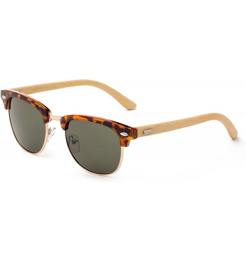 Round "Topline" Vintage Design Fashion Sunglasses Real Bamboo - Tortoise/Gold - CM12M1OC8EF $15.08