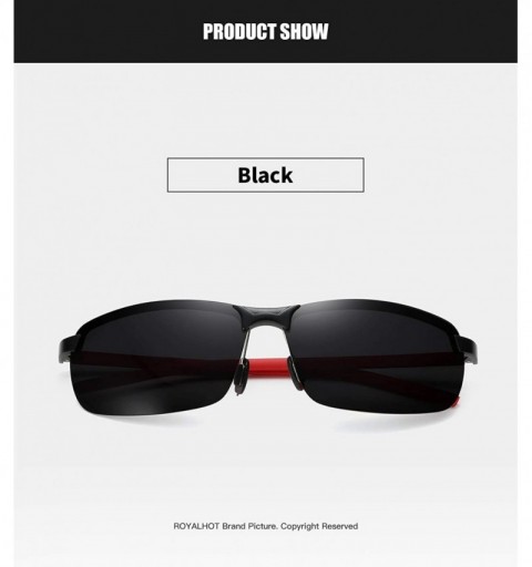 Rimless Polarized Semi-rimless Sunglasses for Men Alloy Rectangular Frame for Driving Fishing UV400 Protection - Black - CF18...