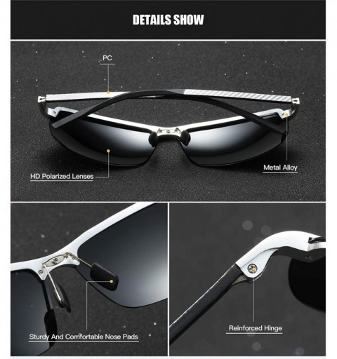 Rimless Polarized Semi-rimless Sunglasses for Men Alloy Rectangular Frame for Driving Fishing UV400 Protection - Black - CF18...