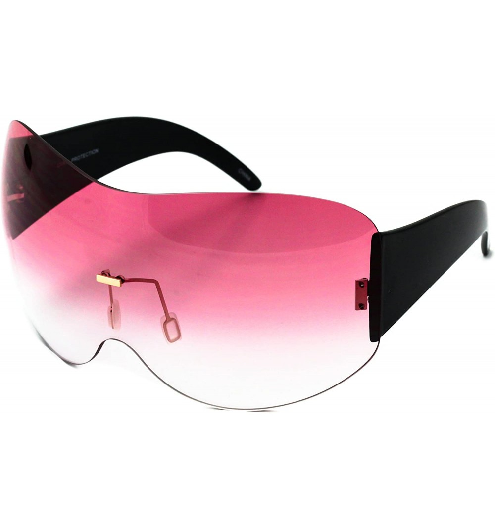 Square Big Huge Oversize Glasses Rimless Shield Visor Aviator Sunglasses Mirror Oceanic Tinted Lens - Pink - C211HWMDPVR $12.60