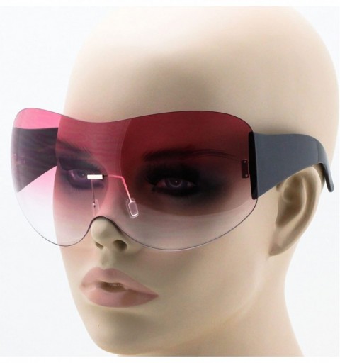 Square Big Huge Oversize Glasses Rimless Shield Visor Aviator Sunglasses Mirror Oceanic Tinted Lens - Pink - C211HWMDPVR $12.60