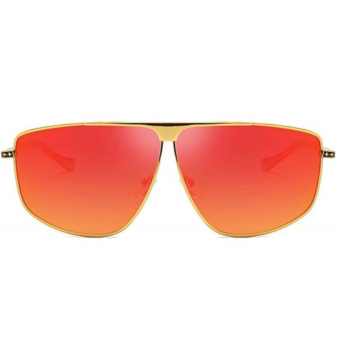 Square Aviator Polarized Oversized Sunglasses for Men Metal Frame - Golden/Red - CT18TK58WI7 $28.22