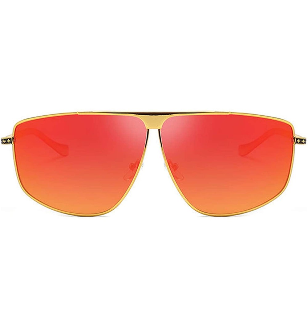 Square Aviator Polarized Oversized Sunglasses for Men Metal Frame - Golden/Red - CT18TK58WI7 $11.87