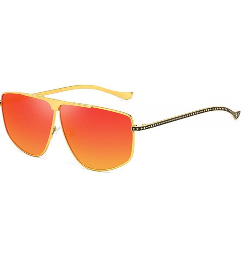 Square Aviator Polarized Oversized Sunglasses for Men Metal Frame - Golden/Red - CT18TK58WI7 $11.87