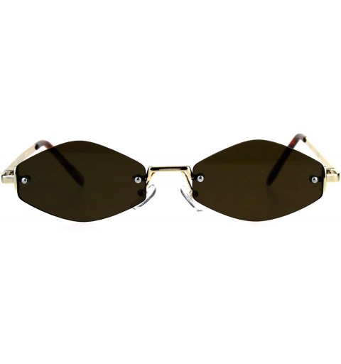 Rectangular Mens Diamond Hippie Groovy Pimp Rimless Metal Retro Sunglasses - Gold Brown - CR18CGNLWTE $10.61