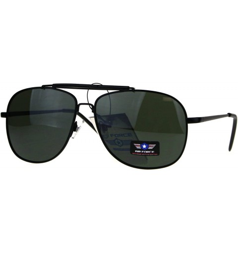 Rectangular Mens Air Force Rectangular Police Flat Top Pilots Sunglasses - Black Green - CF1884AEUG3 $9.12