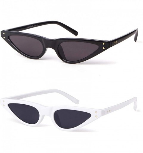 Cat Eye Vintage Retro Cat Eye Sunglasses For Women Small Glasses with Rivet - (2 Pack) Black/White - C3194YLLU3T $8.56
